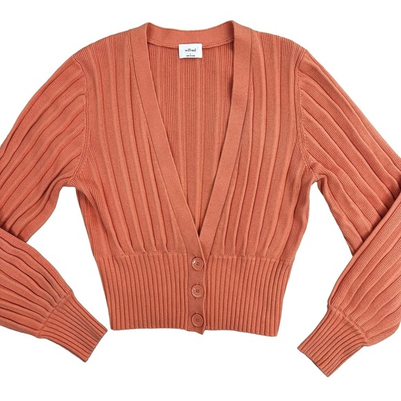 Aritzia Wilfred Plunge Front Cardigan Size Large Peach V-Neck Merino Wool Blend - Picture 5 of 14